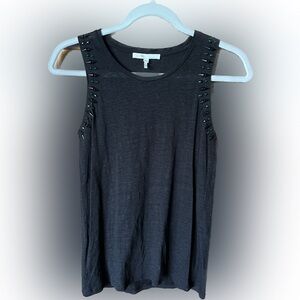 Maje Black Sleeveless Embellished 100% Linen Tank Top Size 1 (US Small)